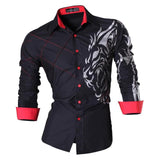 Spring Autumn Features Shirts Men Casual Shirt Long Sleeve Slim Fit Male Shirts Zipper Decoration (No Pockets)