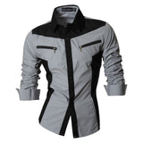Spring Autumn Features Shirts Men Casual Shirt Long Sleeve Slim Fit Male Shirts Zipper Decoration (No Pockets)