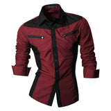 Spring Autumn Features Shirts Men Casual Shirt Long Sleeve Slim Fit Male Shirts Zipper Decoration (No Pockets)