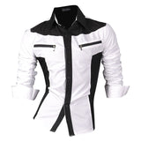 Spring Autumn Features Shirts Men Casual Shirt Long Sleeve Slim Fit Male Shirts Zipper Decoration (No Pockets)