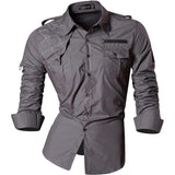 Spring Autumn Features Shirts Men Casual Shirt Long Sleeve Slim Fit Male Shirts Zipper Decoration (No Pockets)