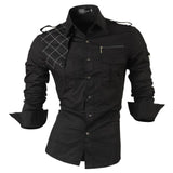 Spring Autumn Features Shirts Men Casual Shirt Long Sleeve Slim Fit Male Shirts Zipper Decoration (No Pockets)