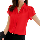 NUKTY Women Shirt Chiffon Blusas Femininas Tops Short Sleeve Elegant Ladies Formal Office Blouse Plus Size Chiffon Shirt clothing