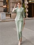 High Quality Casual Women's Suit Pants Two Piece Set new summer elegant ladies white blazer jacket business attire