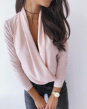 NUKTY OL Women Long Sleeve Deep V-neck Shirt Blouses Tops Sexy Criss-cross Snake Skin Shirt Work Business Formal Shirt Outwear Fall