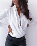 NUKTY OL Women Long Sleeve Deep V-neck Shirt Blouses Tops Sexy Criss-cross Snake Skin Shirt Work Business Formal Shirt Outwear Fall