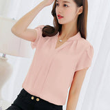 NUKTY Women Shirt Chiffon Blusas Femininas Tops Short Sleeve Elegant Ladies Formal Office Blouse Plus Size Chiffon Shirt clothing