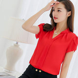 NUKTY Women Shirt Chiffon Blusas Femininas Tops Short Sleeve Elegant Ladies Formal Office Blouse Plus Size Chiffon Shirt clothing