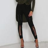 Women's Pants Streetear New Suede Leather Pencil Pants Lace Up Cut Out Trousers For Women Sexy Bandage Legging Pants