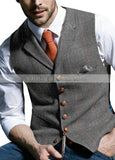 NUKTY Mens Suit Vest Notched Plaid Wool Herringbone Tweed Waistcoat Casual Formal Business Groomman For Wedding Green/Black/Green/Grey