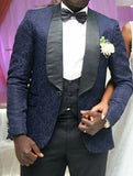 One Button Light Blue Plaid Wedding Groom Tuxedos Peak Lapel Groomsmen Mens Dinner Prom Suits (Jacket+Pants+Vest+Tie) NO:1476