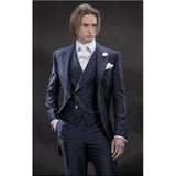 One Button Light Blue Plaid Wedding Groom Tuxedos Peak Lapel Groomsmen Mens Dinner Prom Suits (Jacket+Pants+Vest+Tie) NO:1476