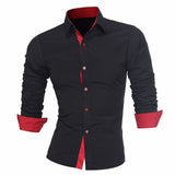 Business Men Color Block Buttons Turn Down Collar Long Sleeve Shirt Slim Fit Top New Chic