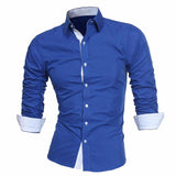 Business Men Color Block Buttons Turn Down Collar Long Sleeve Shirt Slim Fit Top New Chic