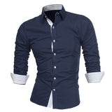 Business Men Color Block Buttons Turn Down Collar Long Sleeve Shirt Slim Fit Top New Chic