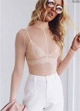 Summer Sexy Women Blouse Turtleneck Sheer Mesh Transparent Long Sleeve Tee Shirt Female Tops Clubwear