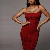 Nadafair Spaghetti Strap Tight Bodycon Dress Ruched Sexy Midi Dress Summer White Tube Party Dresses Women Club Two Layers