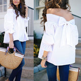 Sexy Off Shoulder Spring Summer Strapless Blouse Women Bowknot Tops Slash Neck Shirts Casual Loose blusas mujer de moda