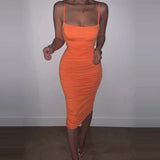 Nadafair Spaghetti Strap Tight Bodycon Dress Ruched Sexy Midi Dress Summer White Tube Party Dresses Women Club Two Layers