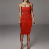 Nadafair Spaghetti Strap Tight Bodycon Dress Ruched Sexy Midi Dress Summer White Tube Party Dresses Women Club Two Layers