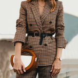 autumn winter vintage palid blazer coats outerwear double breasted female blazer jacket streetwear causal blazer