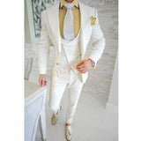 NUKTY  Fashion Lattice Men's Suit Slim Fit Prom Wedding Suits for Men Groom Tuxedo Jacket Pants Set Custom White Casual Men Blazer