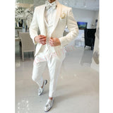 NUKTY  Fashion Lattice Men's Suit Slim Fit Prom Wedding Suits for Men Groom Tuxedo Jacket Pants Set Custom White Casual Men Blazer