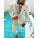 NUKTY  Fashion Lattice Men's Suit Slim Fit Prom Wedding Suits for Men Groom Tuxedo Jacket Pants Set Custom White Casual Men Blazer