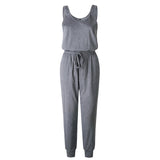 New Arrival Sexy Off Shoulder Sleeveless Lace Up Belts Jumpsuits Summer Women Solid Casual Pockets Long Rompers Women Jumpsuits