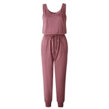 New Arrival Sexy Off Shoulder Sleeveless Lace Up Belts Jumpsuits Summer Women Solid Casual Pockets Long Rompers Women Jumpsuits