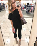 New Arrival Sexy Off Shoulder Sleeveless Lace Up Belts Jumpsuits Summer Women Solid Casual Pockets Long Rompers Women Jumpsuits