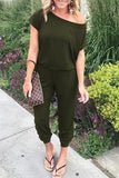 New Arrival Sexy Off Shoulder Sleeveless Lace Up Belts Jumpsuits Summer Women Solid Casual Pockets Long Rompers Women Jumpsuits