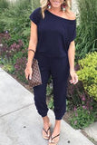 New Arrival Sexy Off Shoulder Sleeveless Lace Up Belts Jumpsuits Summer Women Solid Casual Pockets Long Rompers Women Jumpsuits