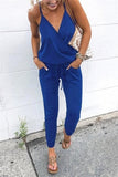 New Arrival Sexy Off Shoulder Sleeveless Lace Up Belts Jumpsuits Summer Women Solid Casual Pockets Long Rompers Women Jumpsuits