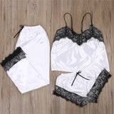 3pcs Women Satin Lace Mesh Sleepwear 9 Colors  Homewear Nightwear Pyjamas Set Female Sexy Sleepwear Outfits