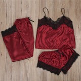 3pcs Women Satin Lace Mesh Sleepwear 9 Colors  Homewear Nightwear Pyjamas Set Female Sexy Sleepwear Outfits
