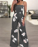 Women Elegant Sleevless Strap Playsuit Romper Jumpsuit Floral Print Backless Hollow Out Wide Leg Pants High Waist Jumpsuit