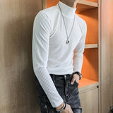 Nukty Velvet Turtleneck T-Shirt Fall Winter Slim Striped Casual T-Shirt Men Long Sleeve Tight T-Shirt Club Costume Camiseta Homme