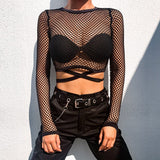Rosetic Tees Women T-shirt Casual Gothic Punk Mesh Tops Transparent Black Tshirt Summer Streetwear Goth Top Tees 11 Styles