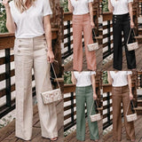 Plus Size 3XL Summer New Hot Cotton Linen Women Wide Legs Pants Solid Casual High Waist Button Trousers Female Loose Pants
