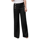 Plus Size 3XL Summer New Hot Cotton Linen Women Wide Legs Pants Solid Casual High Waist Button Trousers Female Loose Pants