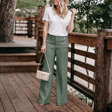 Plus Size 3XL Summer New Hot Cotton Linen Women Wide Legs Pants Solid Casual High Waist Button Trousers Female Loose Pants