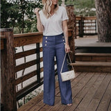 Plus Size 3XL Summer New Hot Cotton Linen Women Wide Legs Pants Solid Casual High Waist Button Trousers Female Loose Pants