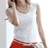 Elegant Women Lace blouse Shirts Sleeveless White Tops Female clothing Ladies Blusas Casual Blouse Black Plus Size Shirt