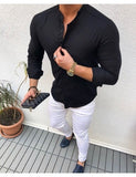 Hot Men's Shirt Solid Linen Cotton Button Long Sleeve Top Slim Fit Casual Male Tee Blouse Tops