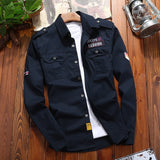 Nukty Men's Shirts Cotton Shirt Khaki Casual Retro Slim Fit with Pocket Long Sleeve Vintage Jacket Streetwear