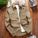 Nukty Men's Shirts Cotton Shirt Khaki Casual Retro Slim Fit with Pocket Long Sleeve Vintage Jacket Streetwear