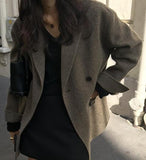 Women Winter Elegant Short Cashmere Overcoat Wool Coat Loose Long Sleeve Double Breasted Parka Oversized Chic Cloak