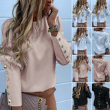 NUKTY  Work Wear Women Blouses Long Sleeve Back Metal Buttons Shirt Casual O Neck Printed Plus Size Tops Fall Blouse Drop Shipping