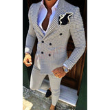 NUKTY  Fashion Lattice Men's Suit Slim Fit Prom Wedding Suits for Men Groom Tuxedo Jacket Pants Set Custom White Casual Men Blazer